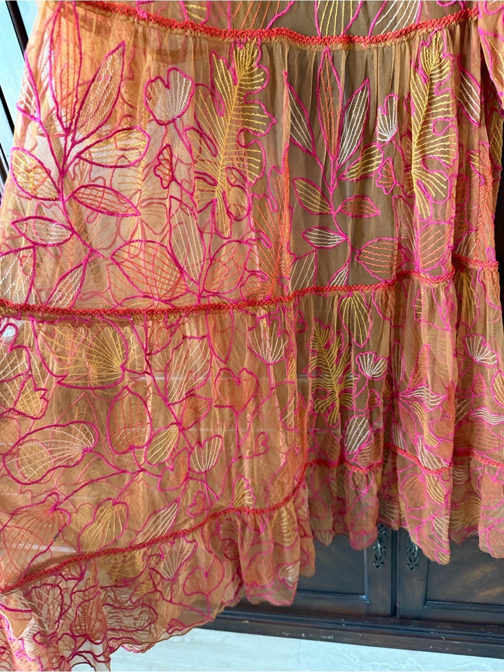 Sheer Floral Embroidered Duster Coverup in Rust Orange - Picture 8 of 8